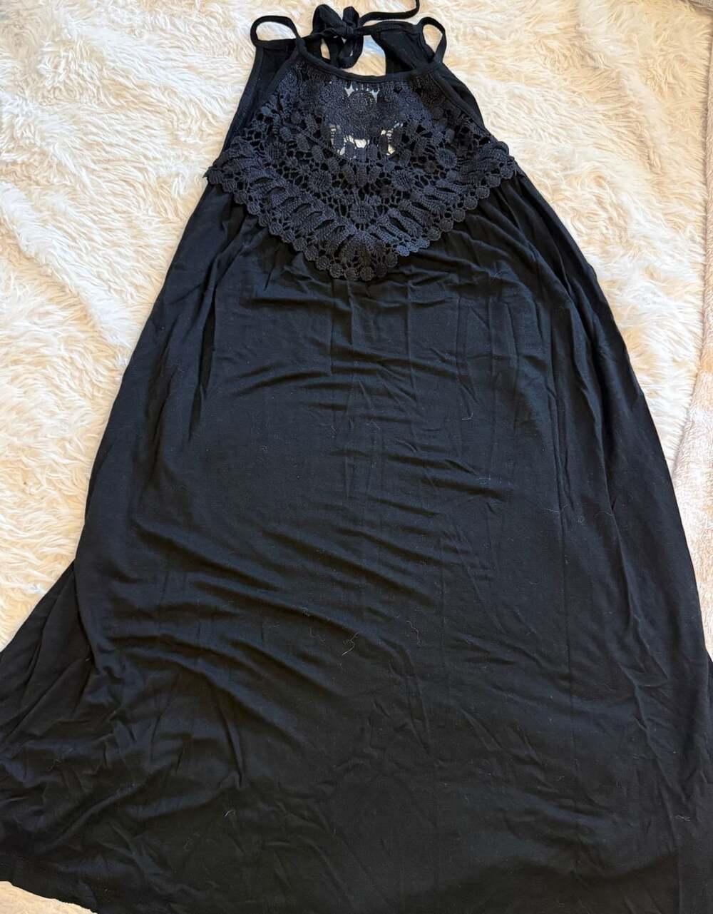 Sweetnight Black Crochet Lace Halter Maxi Dress Size XXL